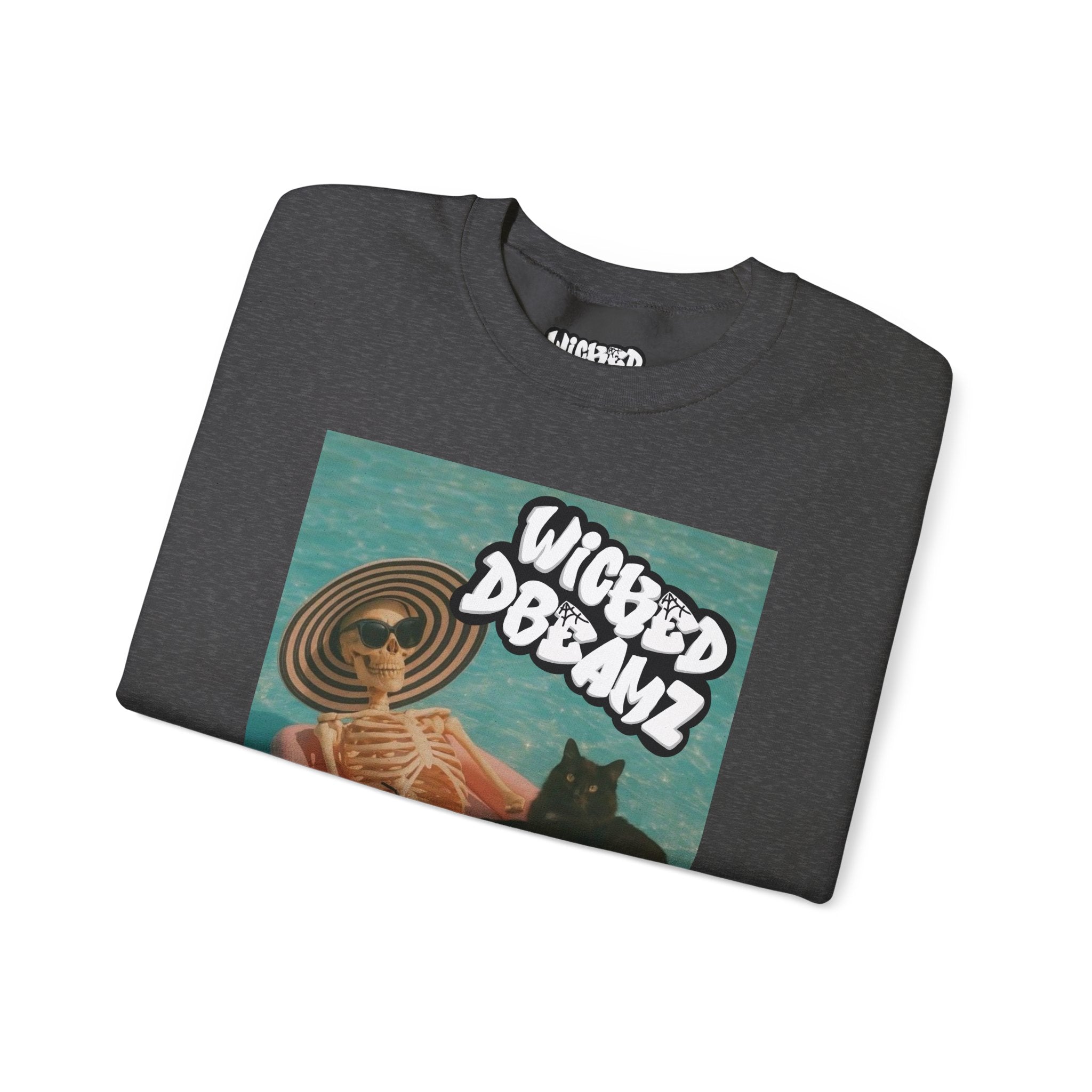 Wicked Dreams Crewneck Sweatshirt | Cozy Cat Lover Apparel, Cute Gift for Pet Owners, Casual Streetwear, Relaxed Vibe, Summer Fun