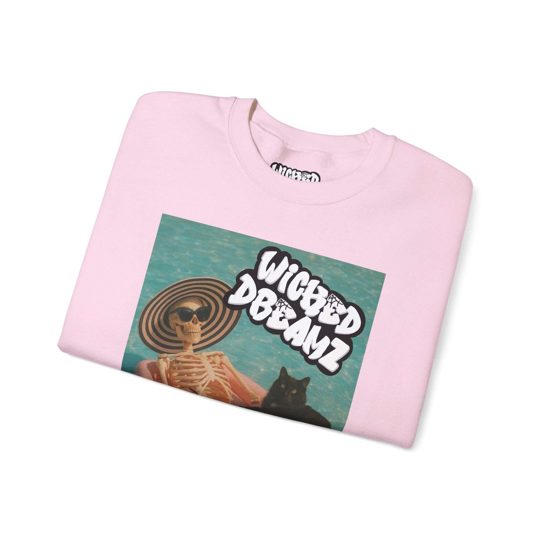 Wicked Dreams Crewneck Sweatshirt | Cozy Cat Lover Apparel, Cute Gift for Pet Owners, Casual Streetwear, Relaxed Vibe, Summer Fun