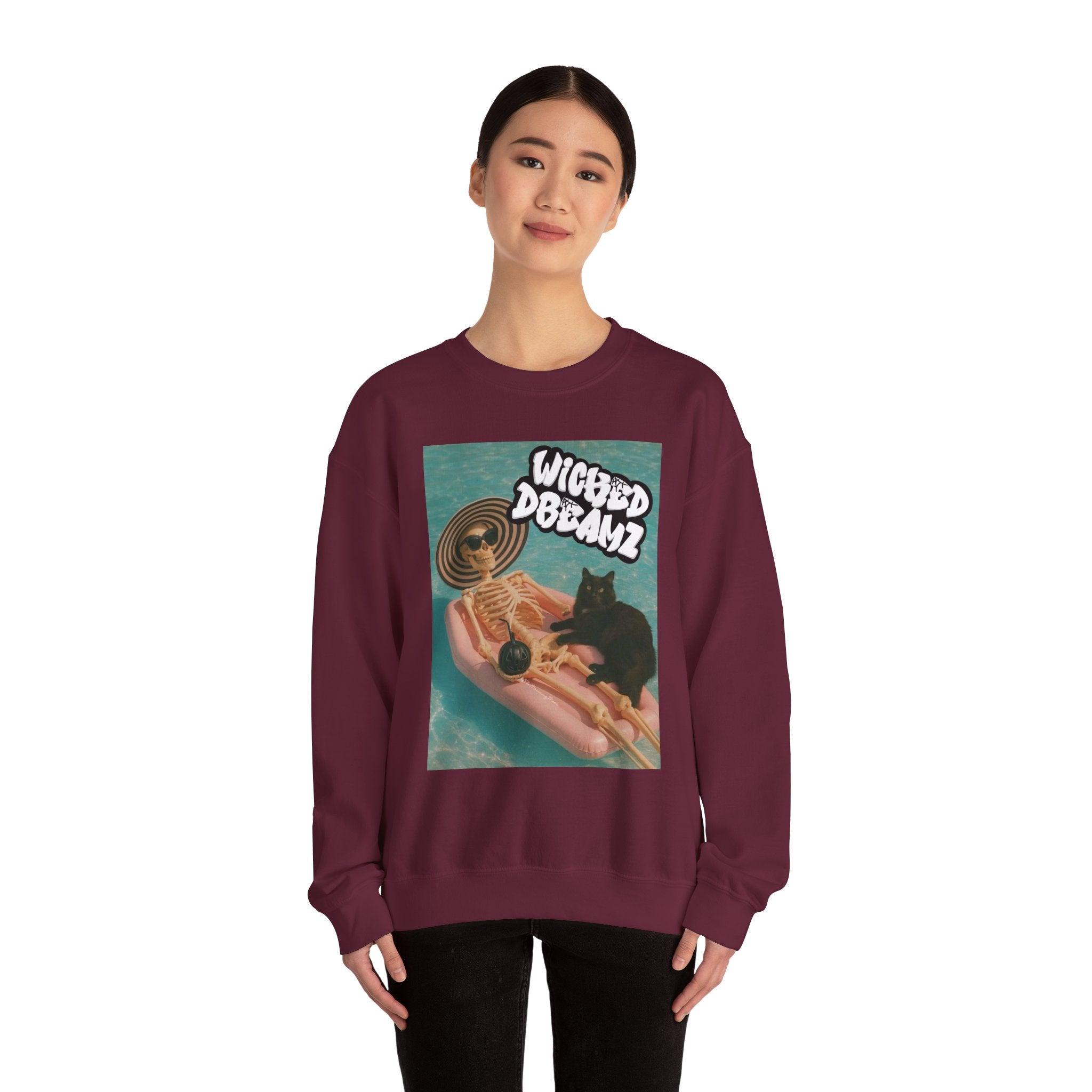 Wicked Dreams Crewneck Sweatshirt | Cozy Cat Lover Apparel, Cute Gift for Pet Owners, Casual Streetwear, Relaxed Vibe, Summer Fun