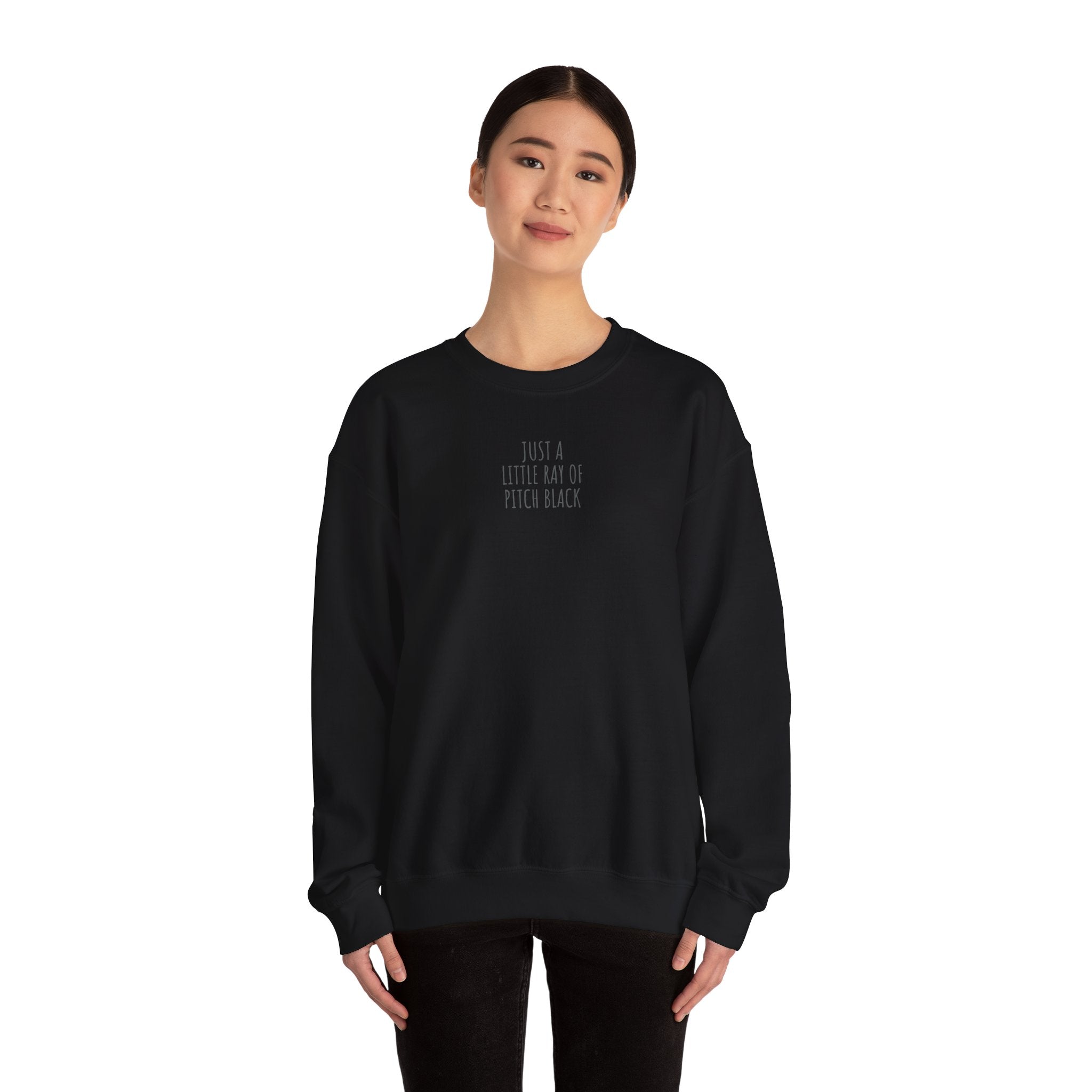 Little ray of pitch black Unisex Cozy Graphic Sweatshirt - Just a Little Ray of Pitch Black, Casual Wear, Gift for Him/Her, Streetwear, Fall/Winter Fashion