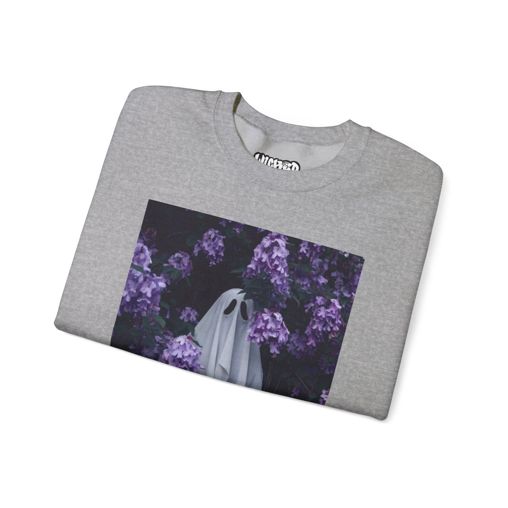 Spooky Floral Crewneck Sweatshirt - Unisex Heavy Blend, Ghost Design, Perfect for Halloween, Cozy Fall Style, Casual Comfort