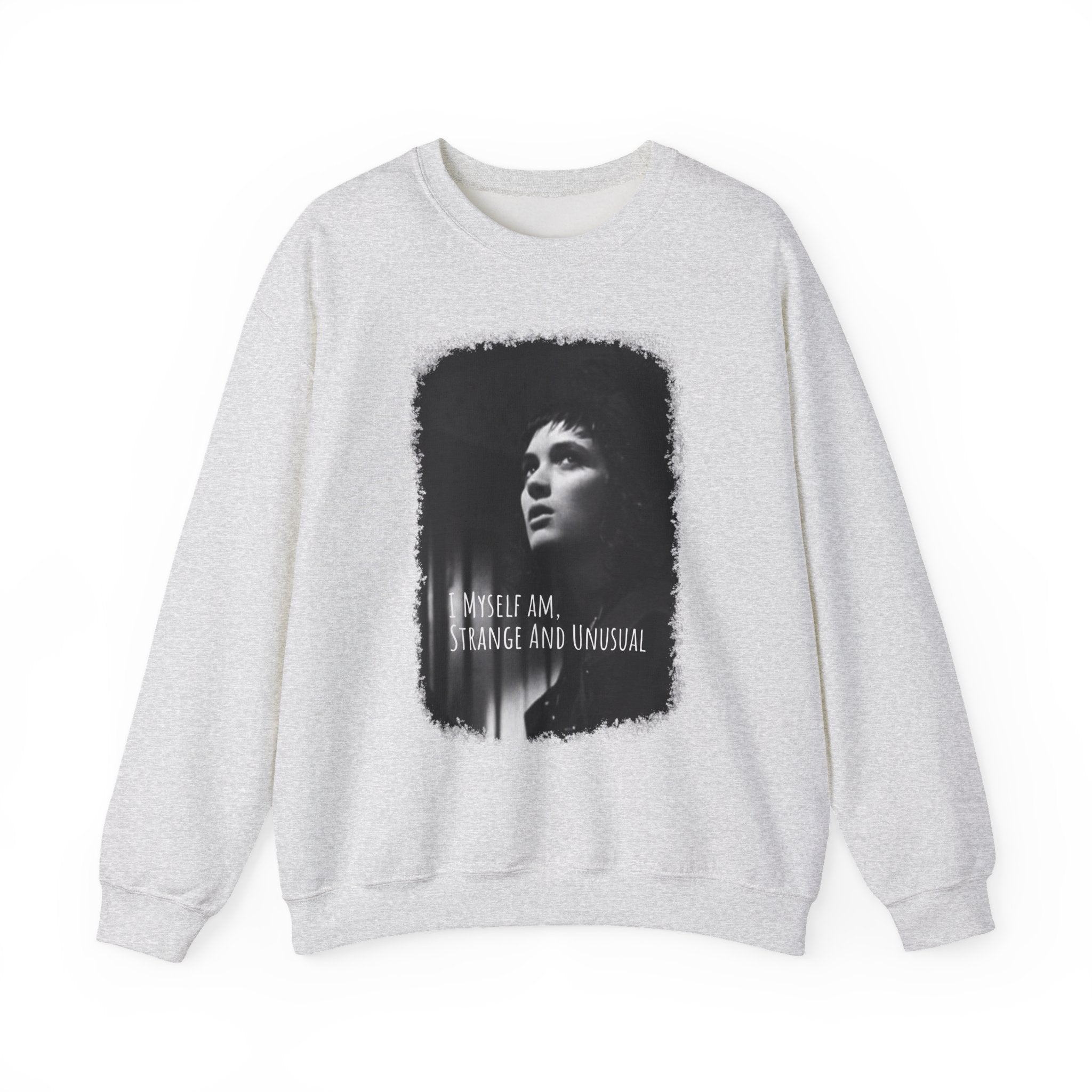 Beetlejuice Unisex Crewneck Sweatshirt: Perfect for Unique Style, Streetwear, Gifts, and Casual Outfits, Features 'I AM STRANGE AND UNUSUAL'