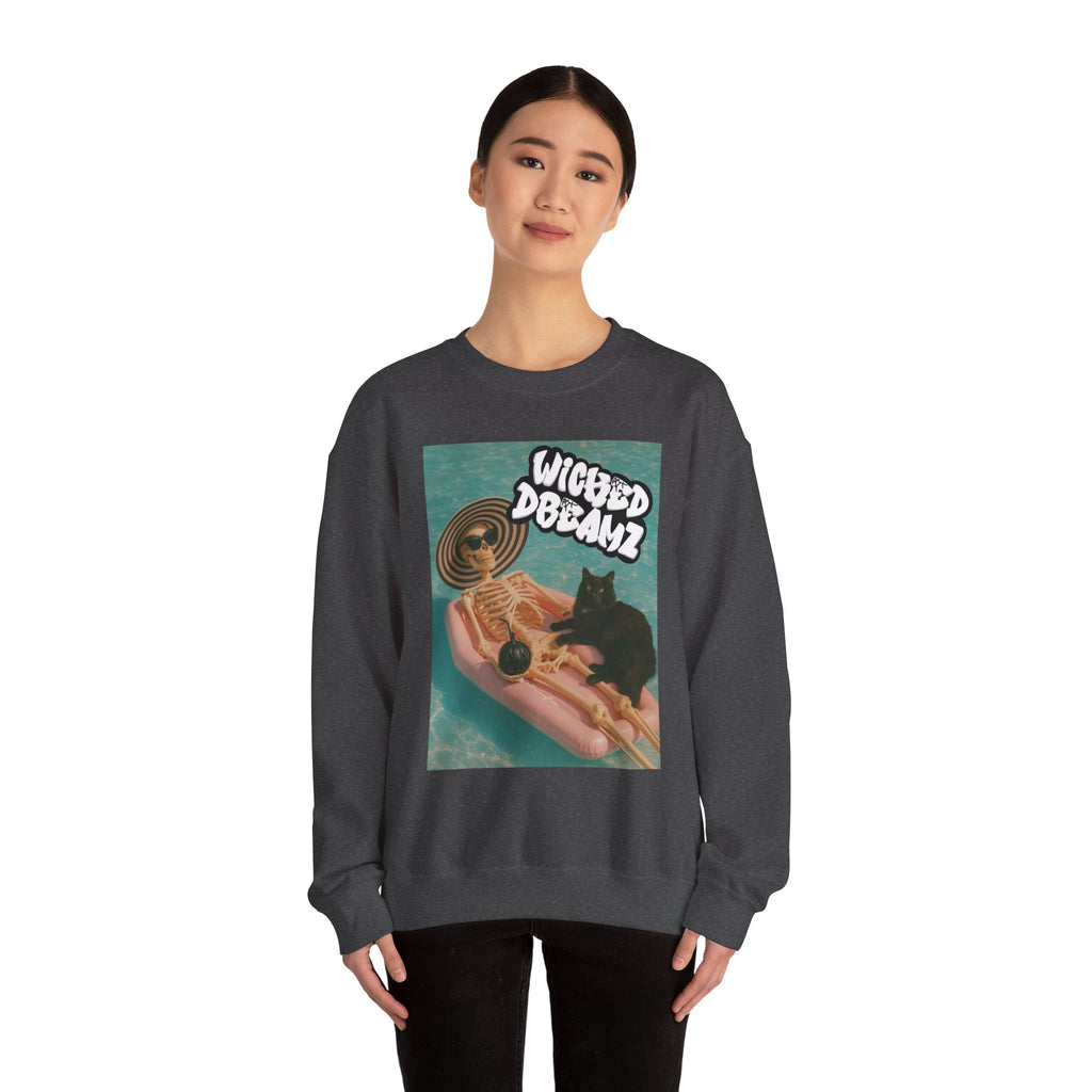 Wicked Dreams Crewneck Sweatshirt | Cozy Cat Lover Apparel, Cute Gift for Pet Owners, Casual Streetwear, Relaxed Vibe, Summer Fun