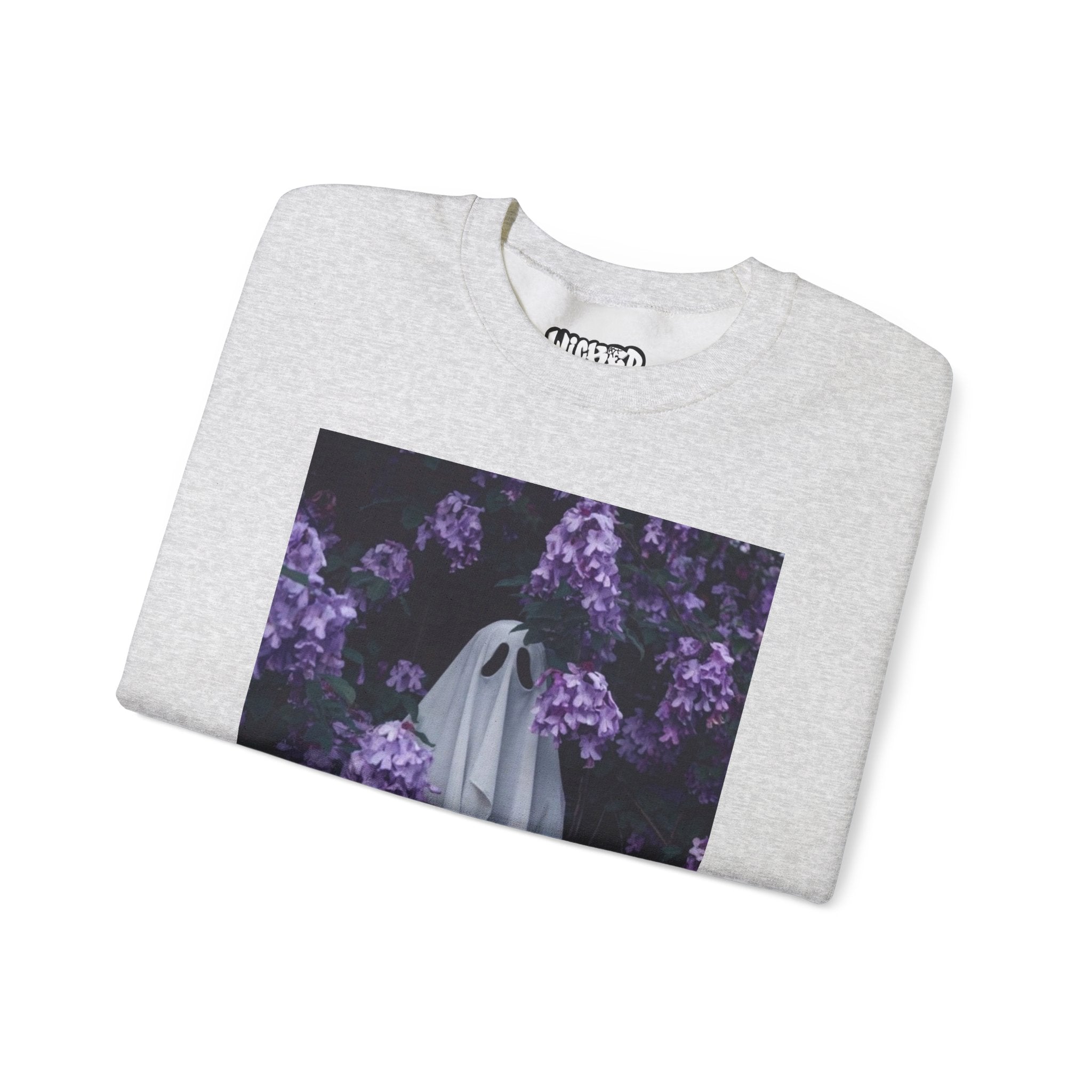 Spooky Floral Crewneck Sweatshirt - Unisex Heavy Blend, Ghost Design, Perfect for Halloween, Cozy Fall Style, Casual Comfort