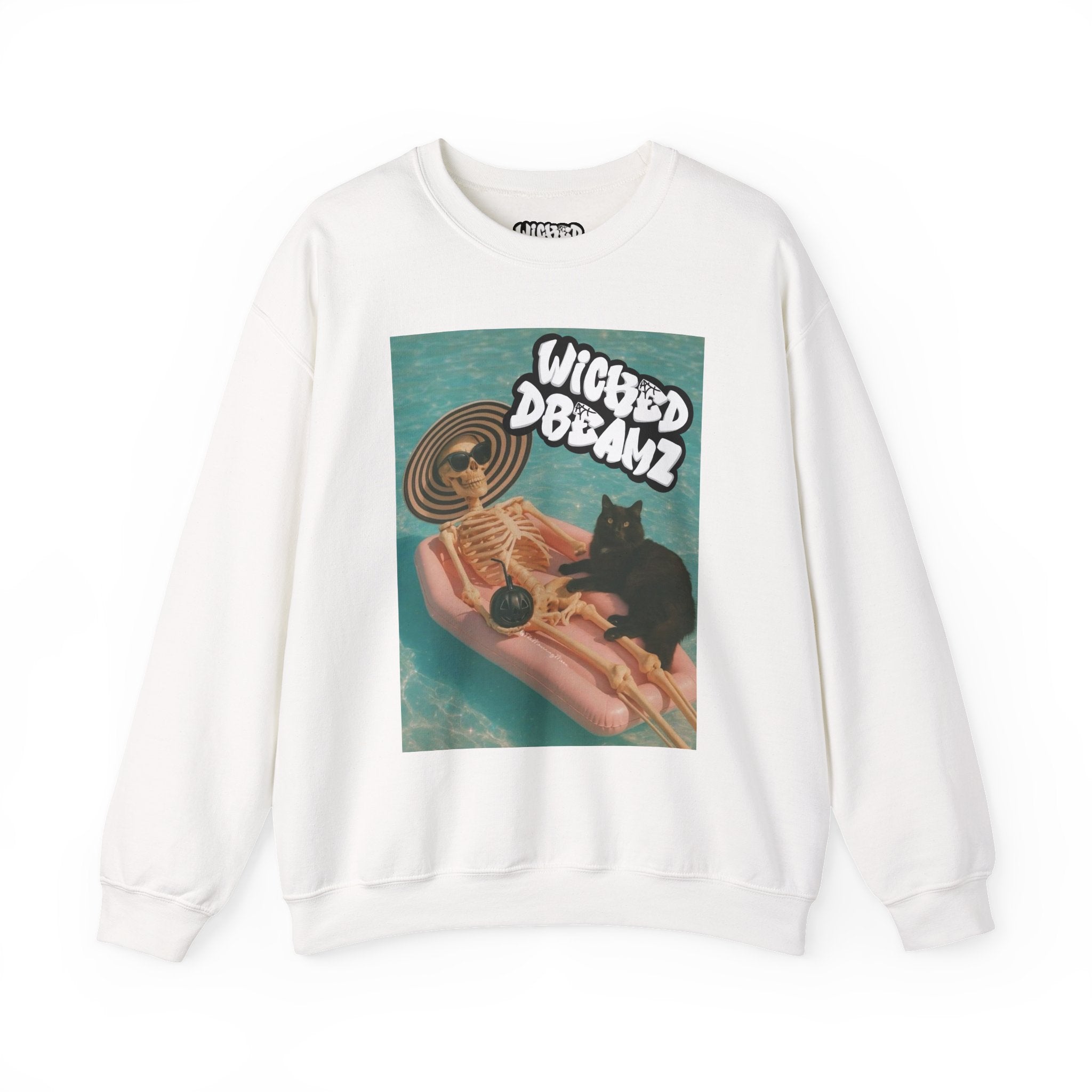 Wicked Dreams Crewneck Sweatshirt | Cozy Cat Lover Apparel, Cute Gift for Pet Owners, Casual Streetwear, Relaxed Vibe, Summer Fun