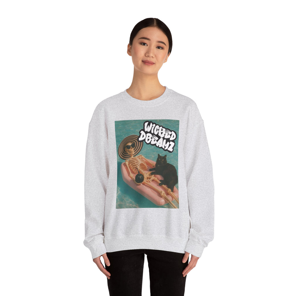 Wicked Dreams Crewneck Sweatshirt | Cozy Cat Lover Apparel, Cute Gift for Pet Owners, Casual Streetwear, Relaxed Vibe, Summer Fun