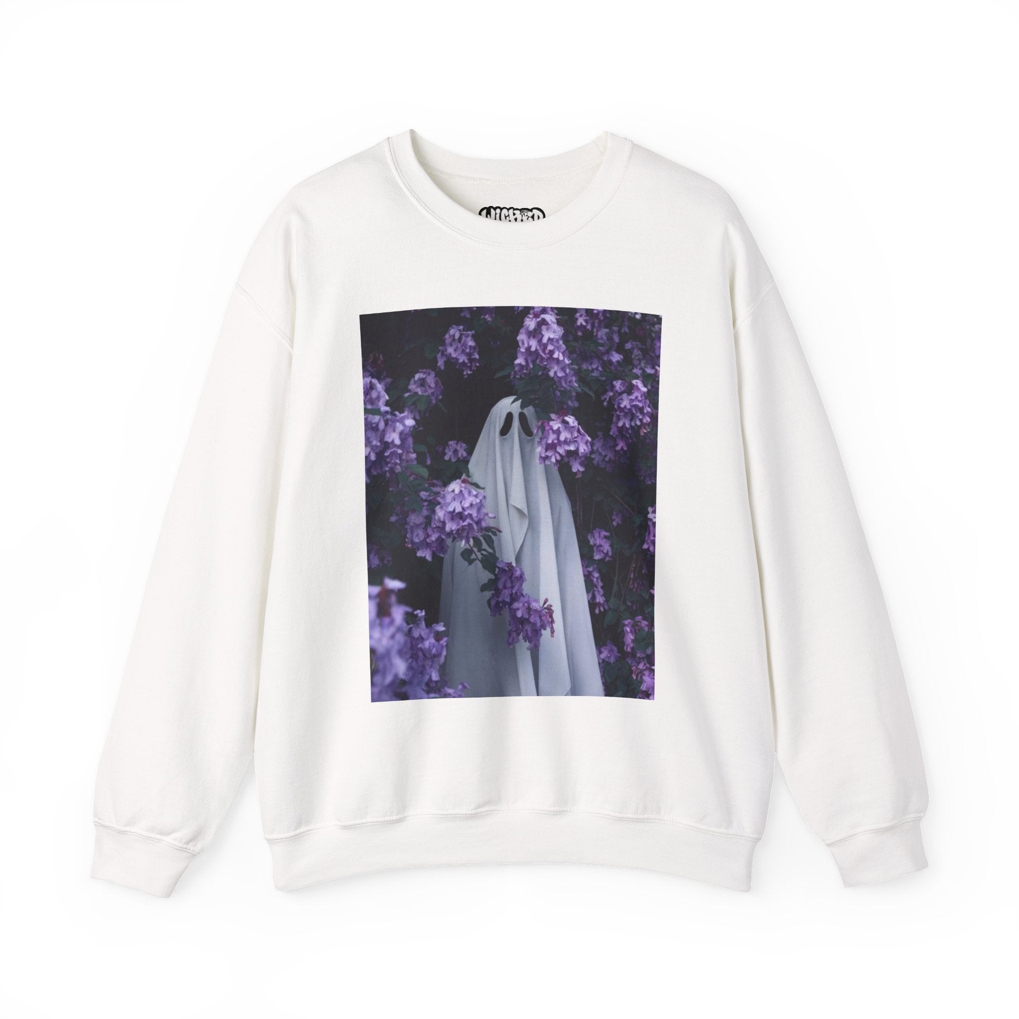 Spooky Floral Crewneck Sweatshirt - Unisex Heavy Blend, Ghost Design, Perfect for Halloween, Cozy Fall Style, Casual Comfort