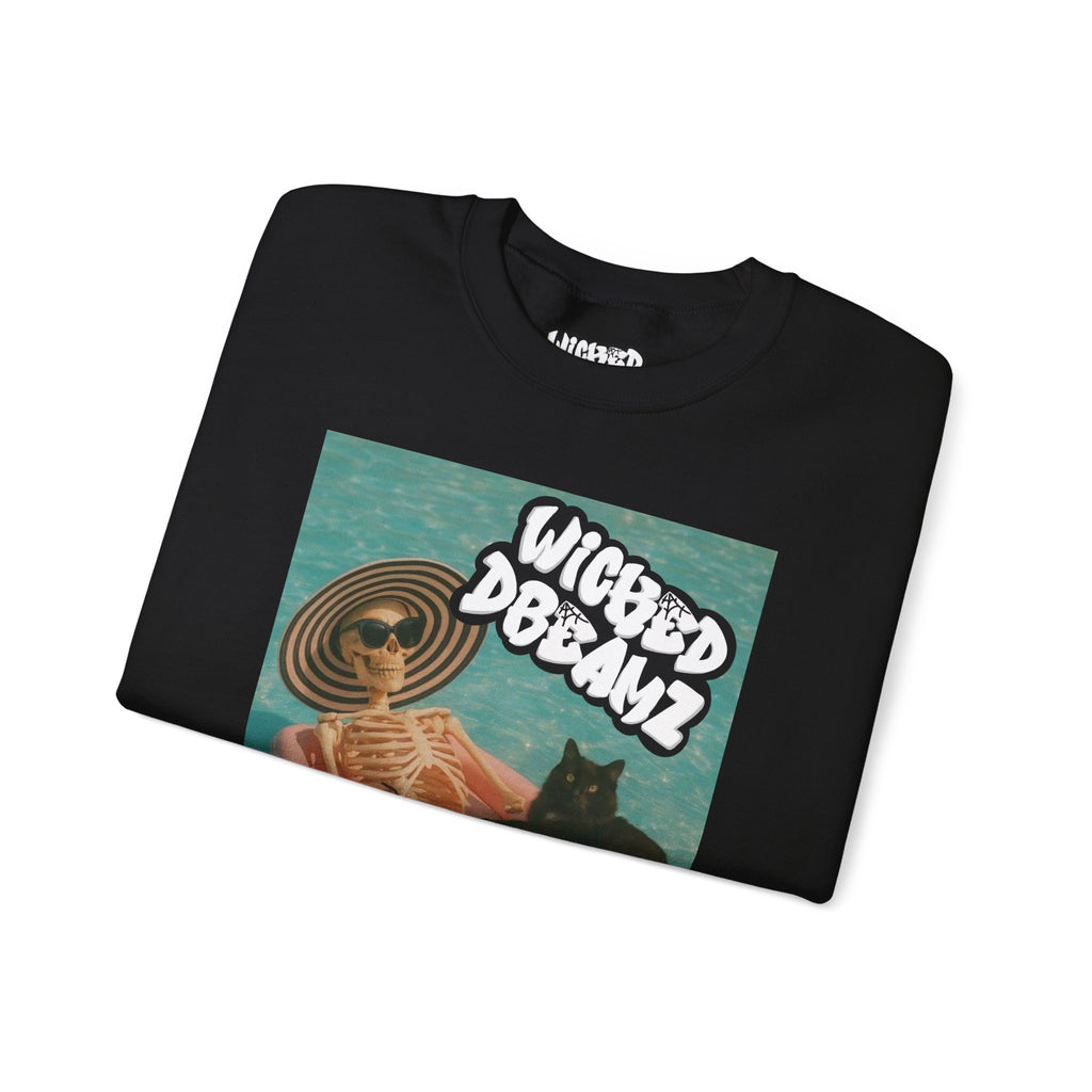 Wicked Dreams Crewneck Sweatshirt | Cozy Cat Lover Apparel, Cute Gift for Pet Owners, Casual Streetwear, Relaxed Vibe, Summer Fun