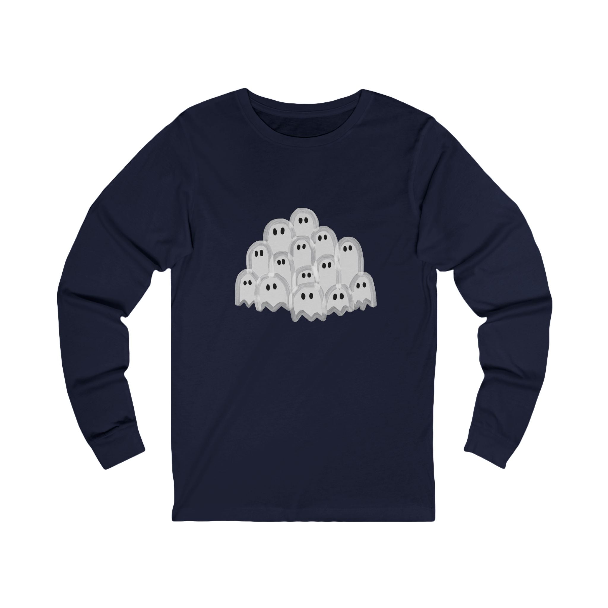 Ghost Themed Unisex Long Sleeve Tee, Halloween Shirt, Casual Wear, Graphic Tee, Stylish Ghost Tee