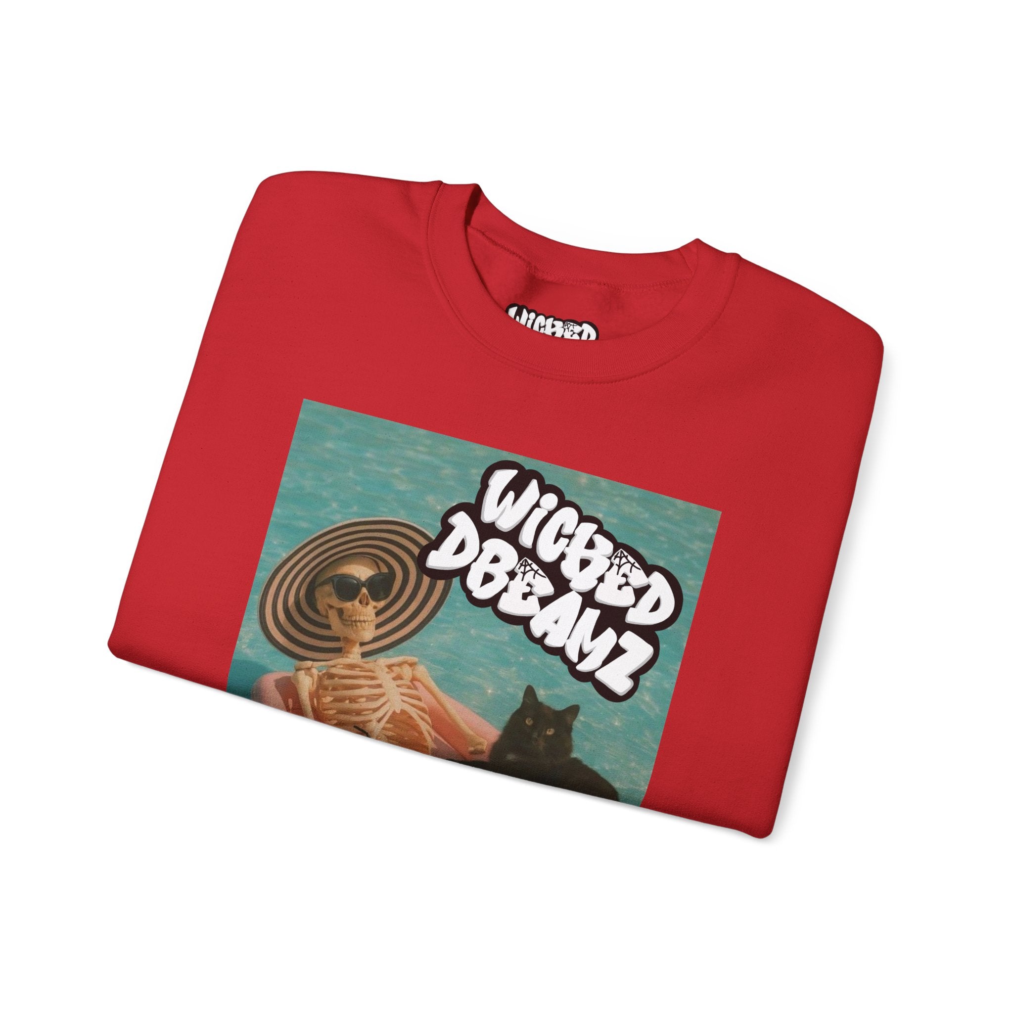 Wicked Dreams Crewneck Sweatshirt | Cozy Cat Lover Apparel, Cute Gift for Pet Owners, Casual Streetwear, Relaxed Vibe, Summer Fun