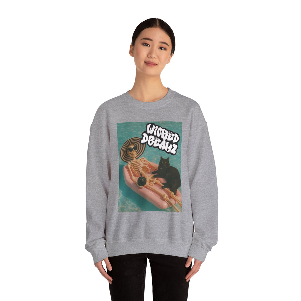Wicked Dreams Crewneck Sweatshirt | Cozy Cat Lover Apparel, Cute Gift for Pet Owners, Casual Streetwear, Relaxed Vibe, Summer Fun