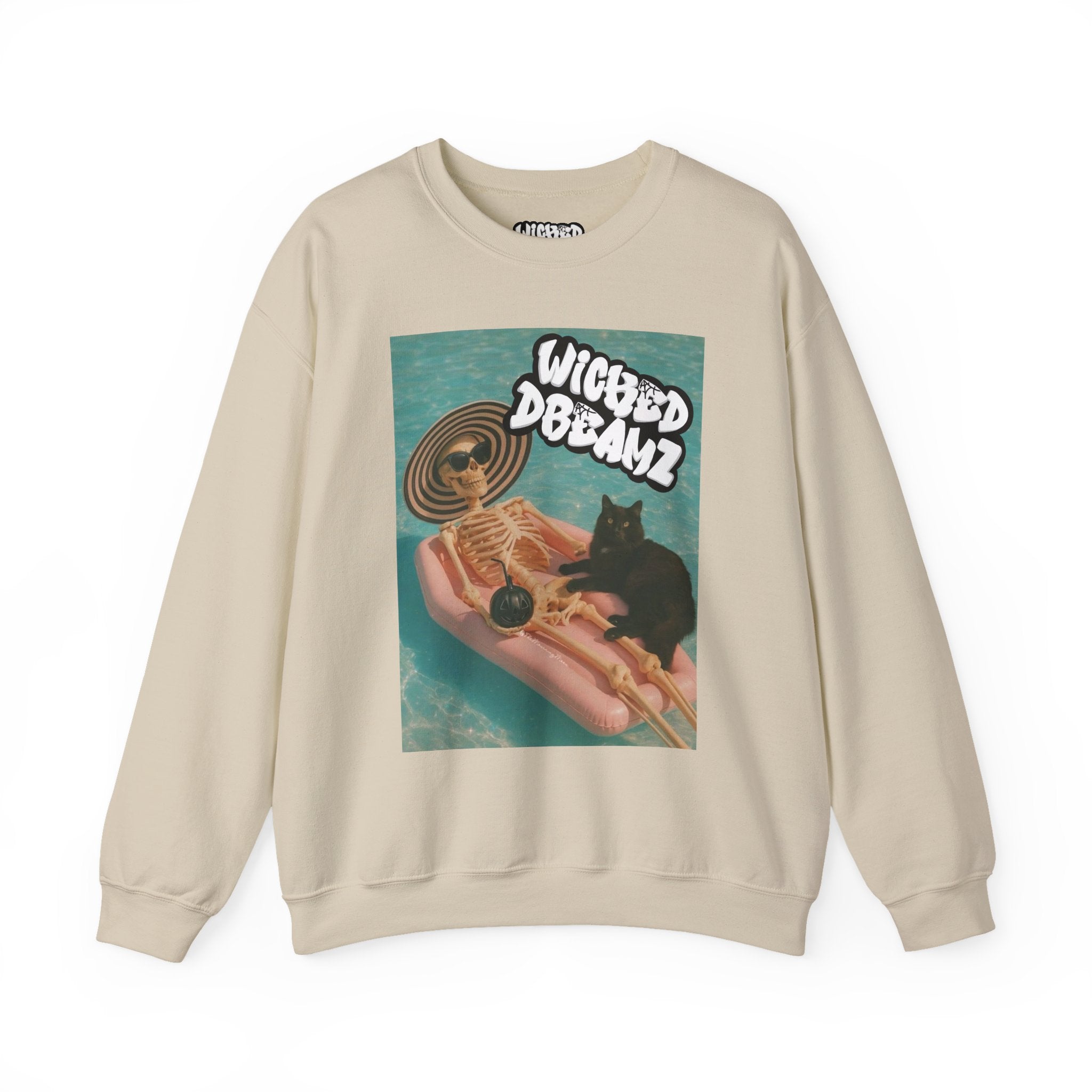 Wicked Dreams Crewneck Sweatshirt | Cozy Cat Lover Apparel, Cute Gift for Pet Owners, Casual Streetwear, Relaxed Vibe, Summer Fun