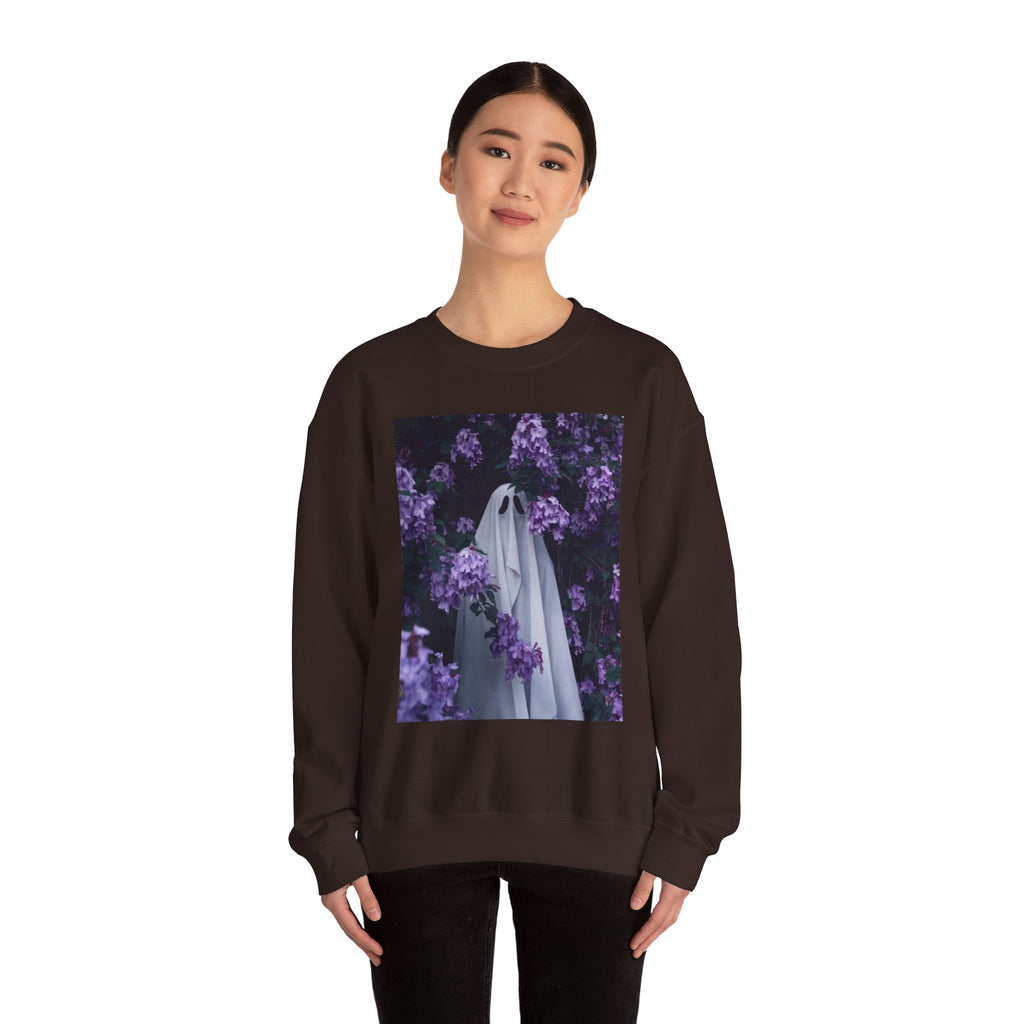 Spooky Floral Crewneck Sweatshirt - Unisex Heavy Blend, Ghost Design, Perfect for Halloween, Cozy Fall Style, Casual Comfort